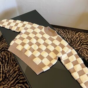 Checkered Cream and Tan Sweater